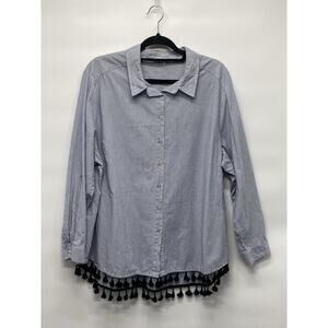 Jane Delancey Women’s Button Up Shirt With Tasseled Hem Artsy Coastal Boho Sz 2x